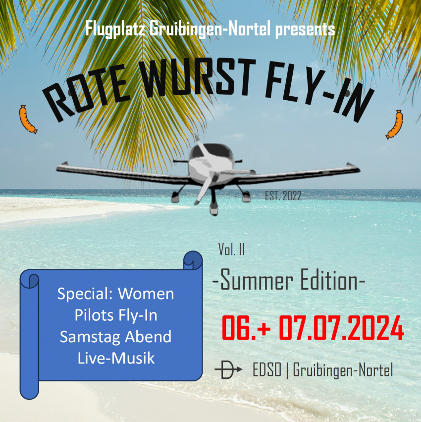 Rote-Wurst-Fly-In auf dem Nortel am 06.07. Juli 2024 - Sommer-Edition mit Women-Pilots-Fly-In